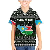 South Sudan Christmas Family Matching Mermaid Dress and Hawaiian Shirt with National Map, Flag Colors, and Sleeping Rhino Motif - Wonder Print Shop