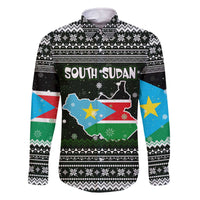 South Sudan Christmas Family Matching Off The Shoulder Long Sleeve Dress and Hawaiian Shirt with National Map, Flag Colors, and Sleeping Rhino Motif - Wonder Print Shop
