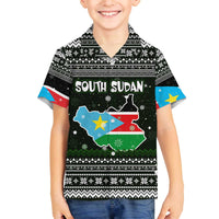 South Sudan Christmas Family Matching Off The Shoulder Long Sleeve Dress and Hawaiian Shirt with National Map, Flag Colors, and Sleeping Rhino Motif - Wonder Print Shop