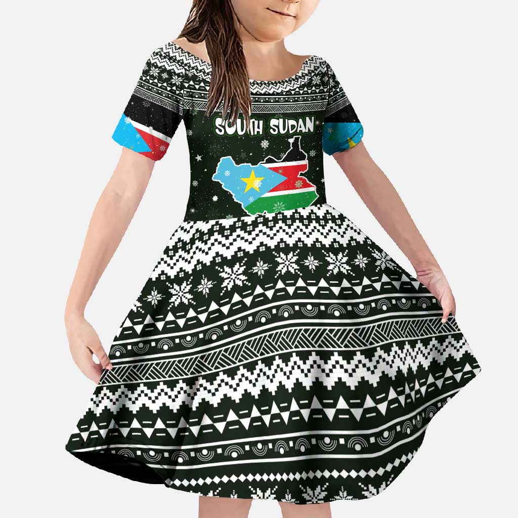 South Sudan Christmas Family Matching Off Shoulder Maxi Dress and Hawaiian Shirt with National Map, Flag Colors, and Sleeping Rhino Motif - Wonder Print Shop