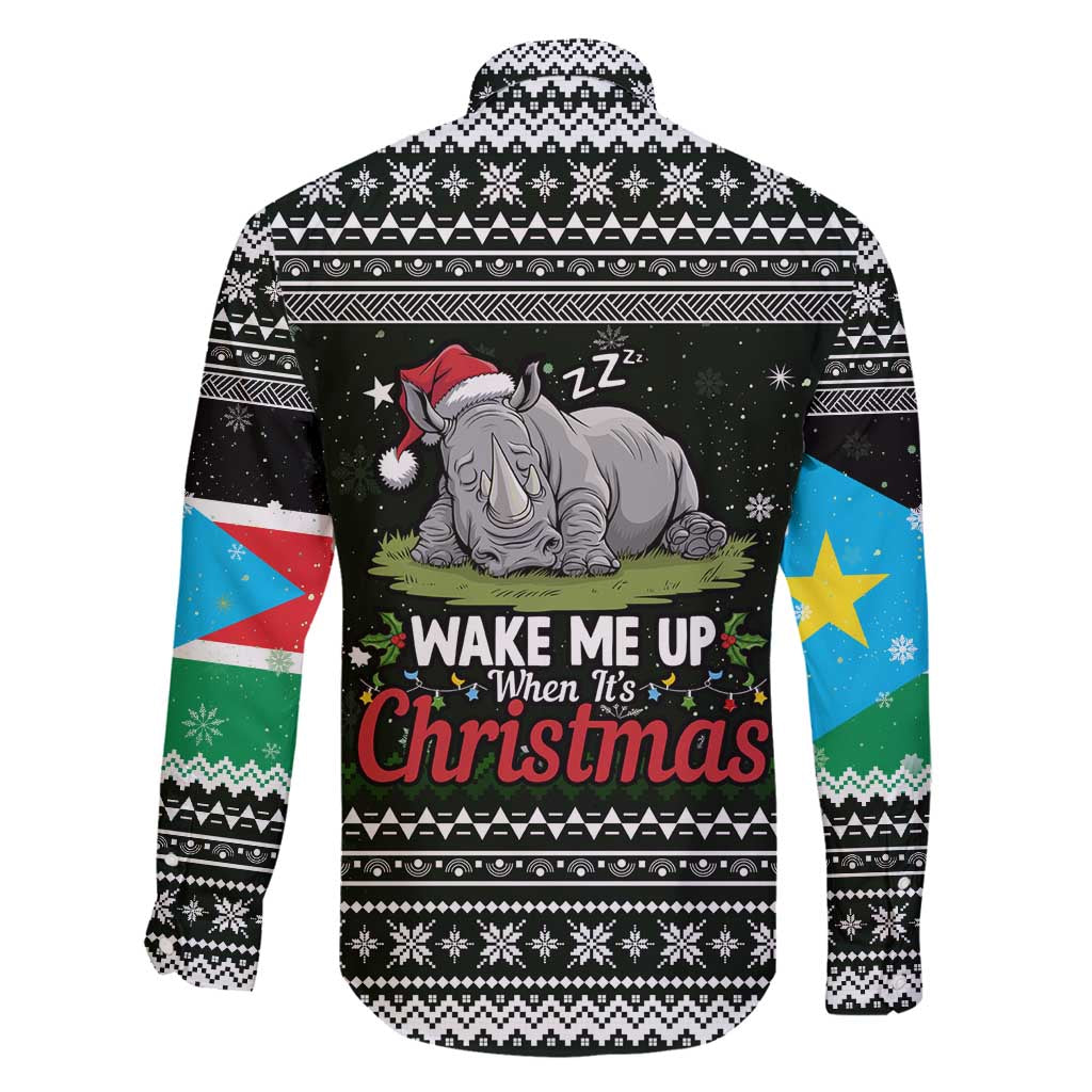 South Sudan Christmas Family Matching Off Shoulder Maxi Dress and Hawaiian Shirt with National Map, Flag Colors, and Sleeping Rhino Motif - Wonder Print Shop