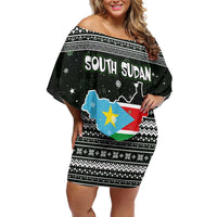 South Sudan Christmas Family Matching Off Shoulder Short Dress and Hawaiian Shirt with National Map, Flag Colors, and Sleeping Rhino Motif - Wonder Print Shop