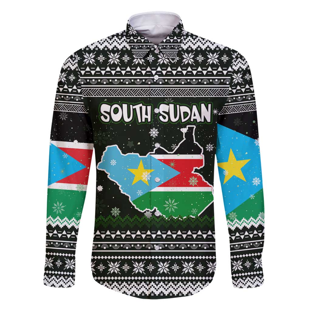 South Sudan Christmas Family Matching Puletasi and Hawaiian Shirt with National Map, Flag Colors, and Sleeping Rhino Motif - Wonder Print Shop
