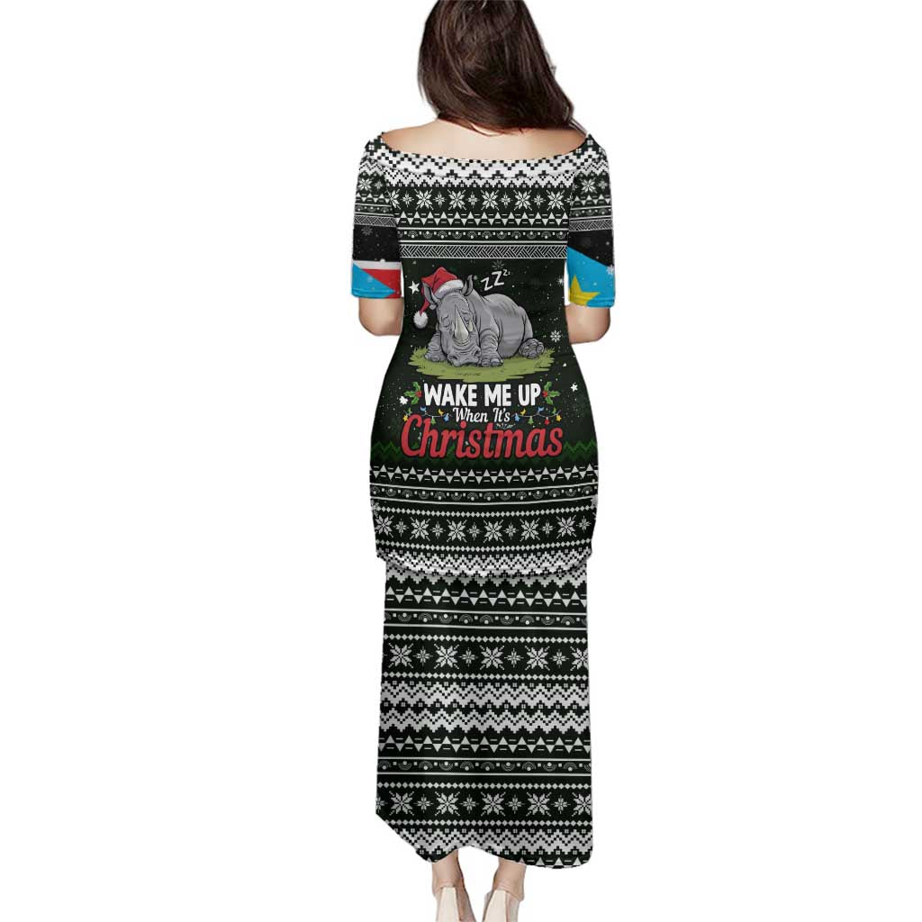 South Sudan Christmas Family Matching Puletasi and Hawaiian Shirt with National Map, Flag Colors, and Sleeping Rhino Motif - Wonder Print Shop
