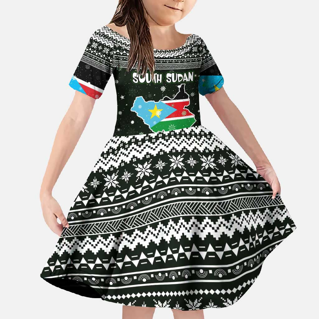South Sudan Christmas Family Matching Short Sleeve Bodycon Dress and Hawaiian Shirt with National Map, Flag Colors, and Sleeping Rhino Motif - Wonder Print Shop