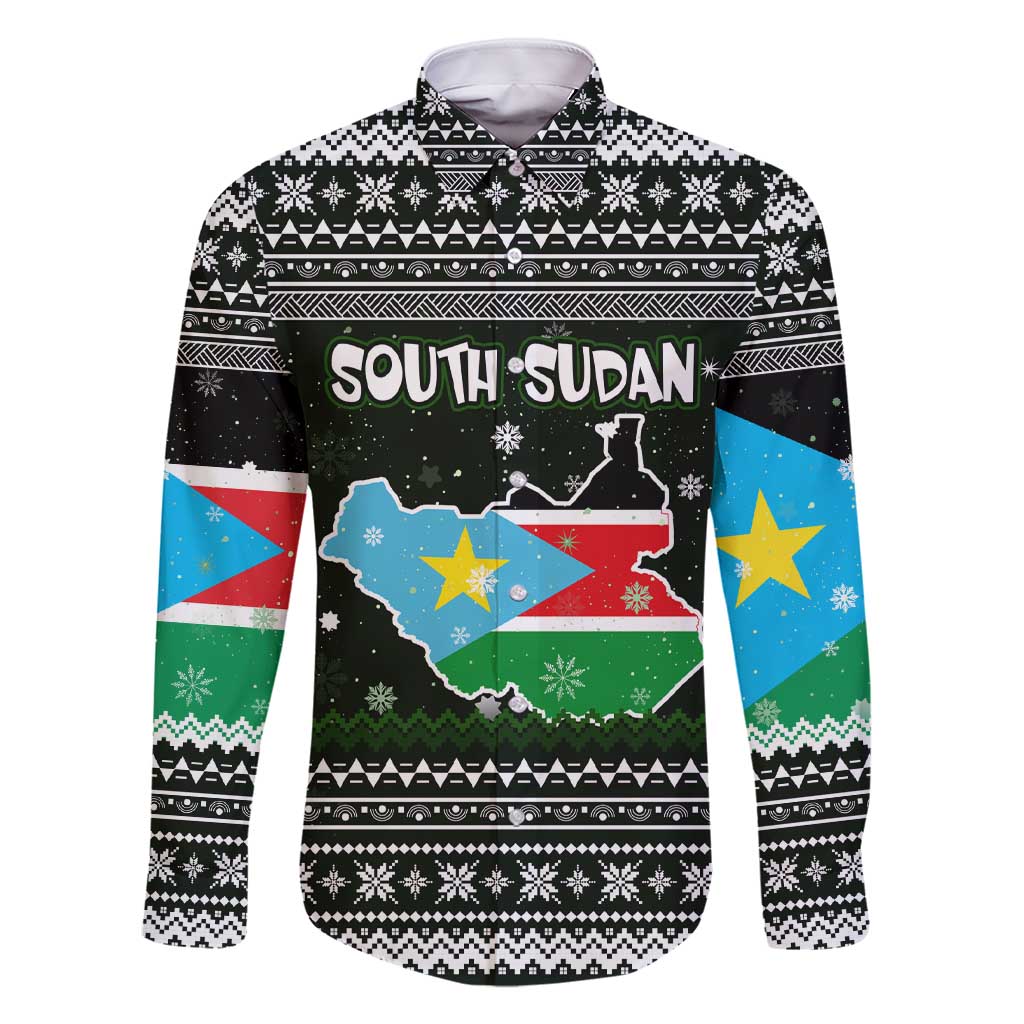 South Sudan Christmas Family Matching Short Sleeve Bodycon Dress and Hawaiian Shirt with National Map, Flag Colors, and Sleeping Rhino Motif - Wonder Print Shop