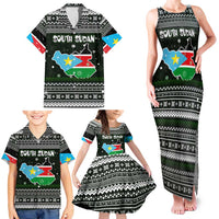 South Sudan Christmas Family Matching Tank Maxi Dress and Hawaiian Shirt with National Map, Flag Colors, and Sleeping Rhino Motif - Wonder Print Shop