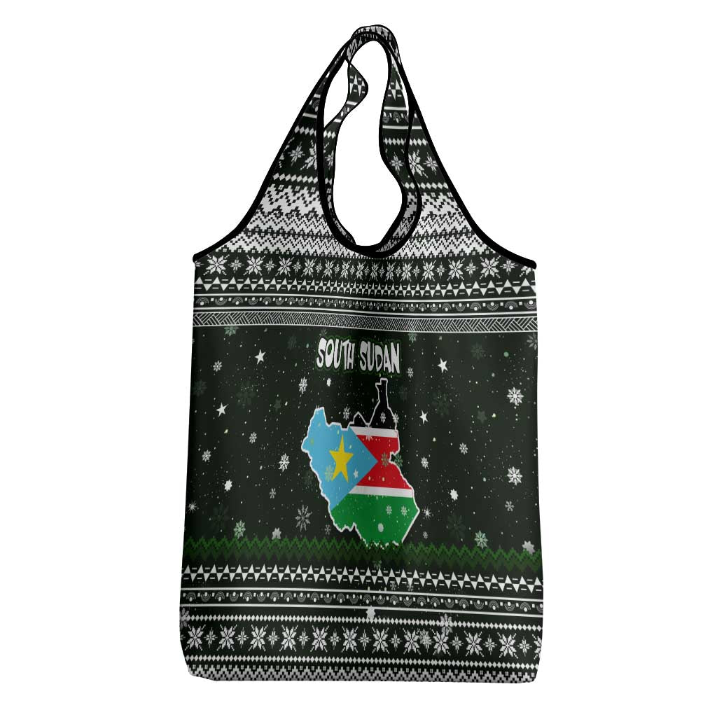 South Sudan Christmas Grocery Bag with National Map, Flag Colors, and Sleeping Rhino Motif - Wonder Print Shop