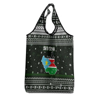 South Sudan Christmas Grocery Bag with National Map, Flag Colors, and Sleeping Rhino Motif - Wonder Print Shop