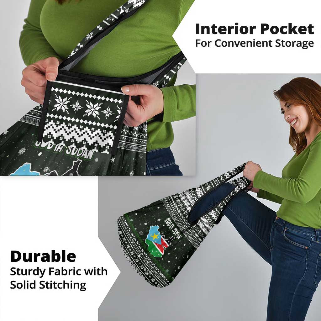 South Sudan Christmas Grocery Bag with National Map, Flag Colors, and Sleeping Rhino Motif - Wonder Print Shop