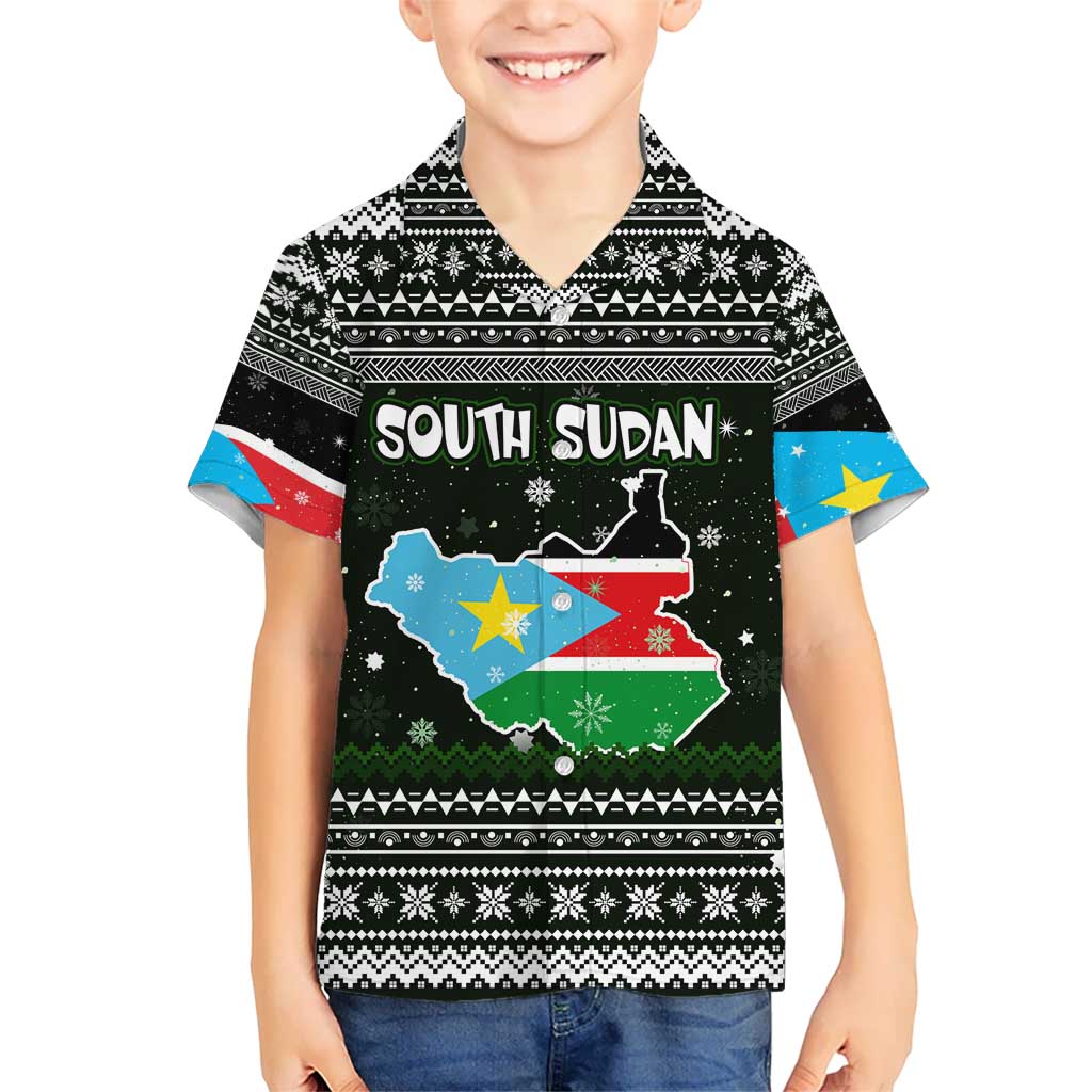 South Sudan Christmas Hawaiian Shirt with National Map, Flag Colors, and Sleeping Rhino Motif - Wonder Print Shop