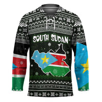 South Sudan Christmas Hockey Jersey with National Map, Flag Colors, and Sleeping Rhino Motif - Wonder Print Shop