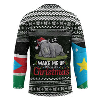 South Sudan Christmas Hockey Jersey with National Map, Flag Colors, and Sleeping Rhino Motif - Wonder Print Shop