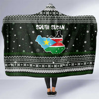 South Sudan Christmas Hooded Blanket with National Map, Flag Colors, and Sleeping Rhino Motif - Wonder Print Shop