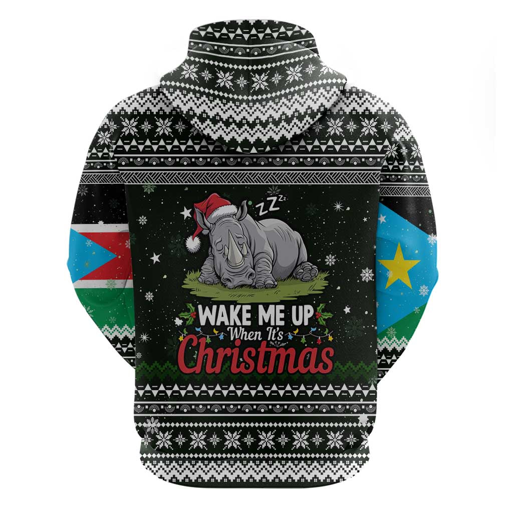 South Sudan Christmas Hoodie with National Map, Flag Colors, and Sleeping Rhino Motif - Wonder Print Shop