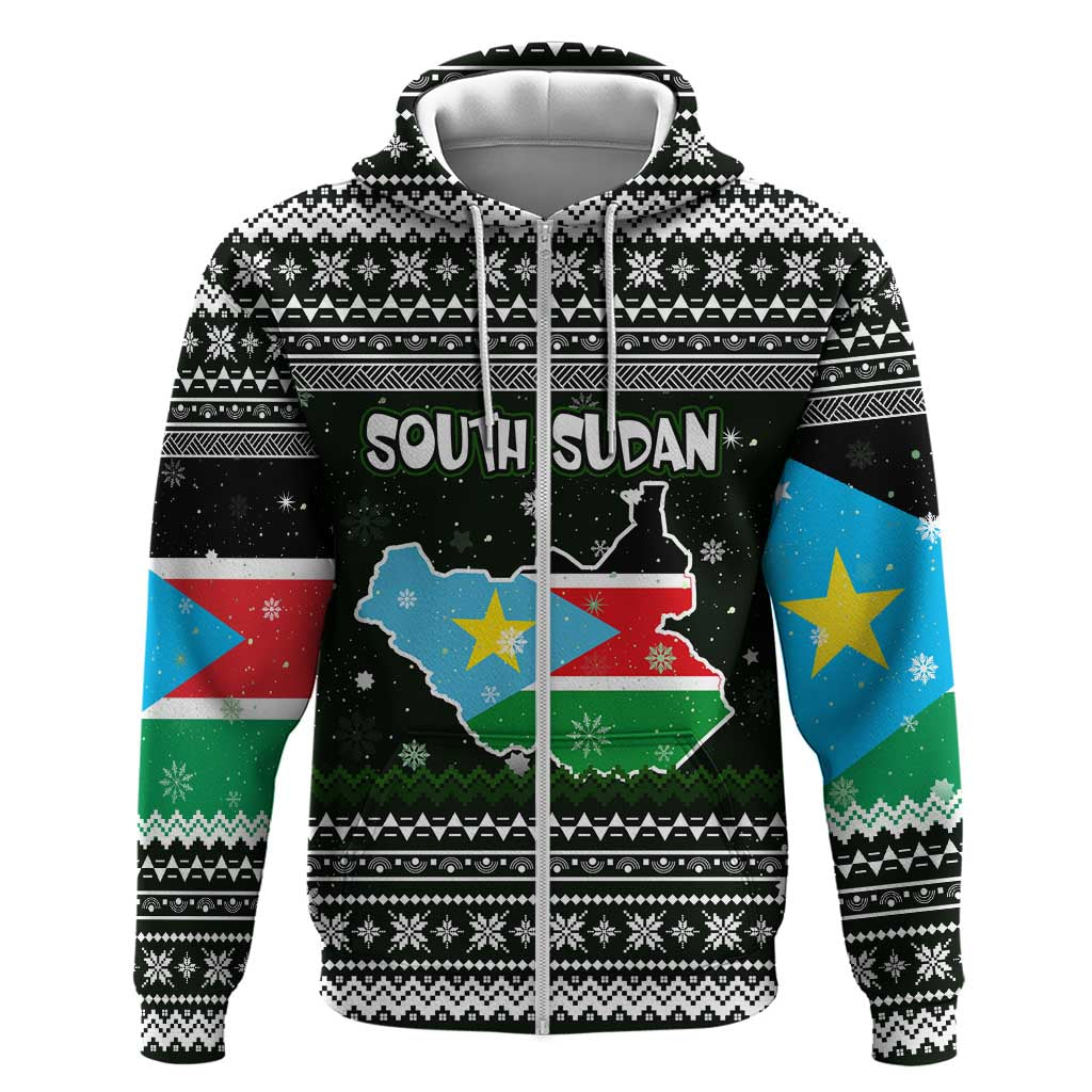 South Sudan Christmas Hoodie with National Map, Flag Colors, and Sleeping Rhino Motif - Wonder Print Shop