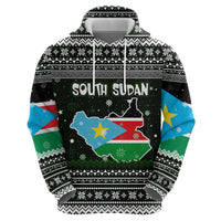 South Sudan Christmas Hoodie with National Map, Flag Colors, and Sleeping Rhino Motif - Wonder Print Shop