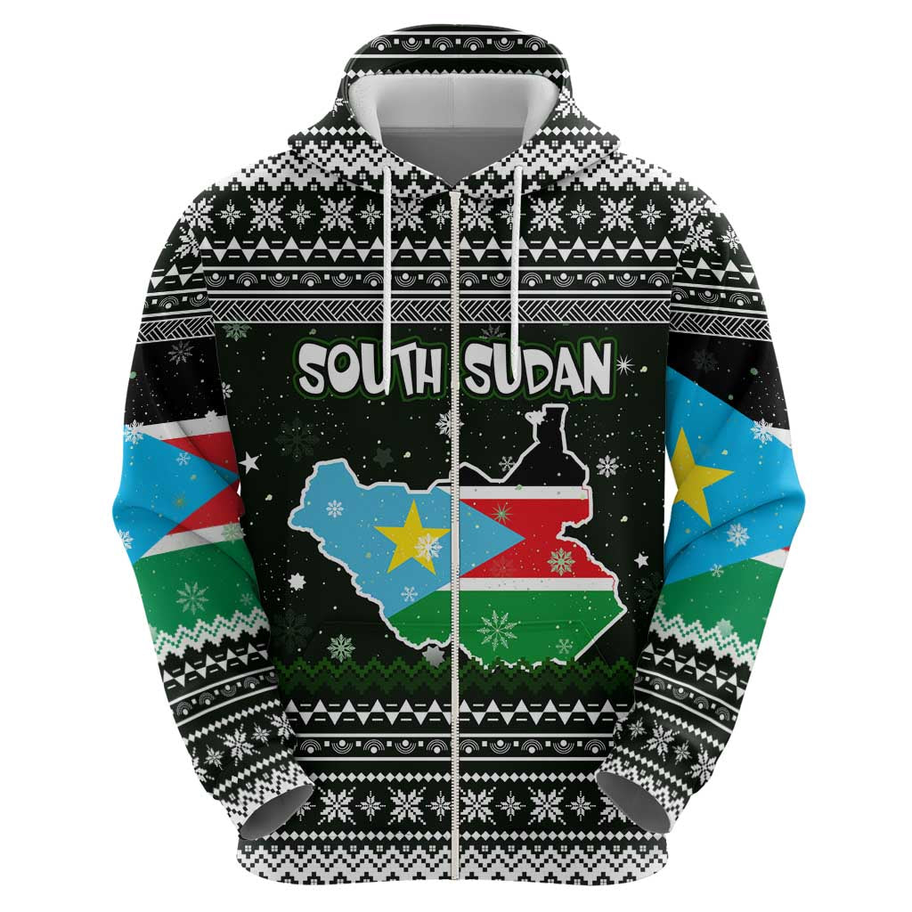 South Sudan Christmas Hoodie with National Map, Flag Colors, and Sleeping Rhino Motif - Wonder Print Shop