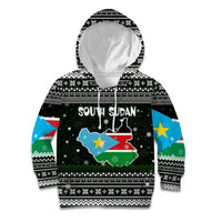 South Sudan Christmas Kid Hoodie with National Map, Flag Colors, and Sleeping Rhino Motif - Wonder Print Shop