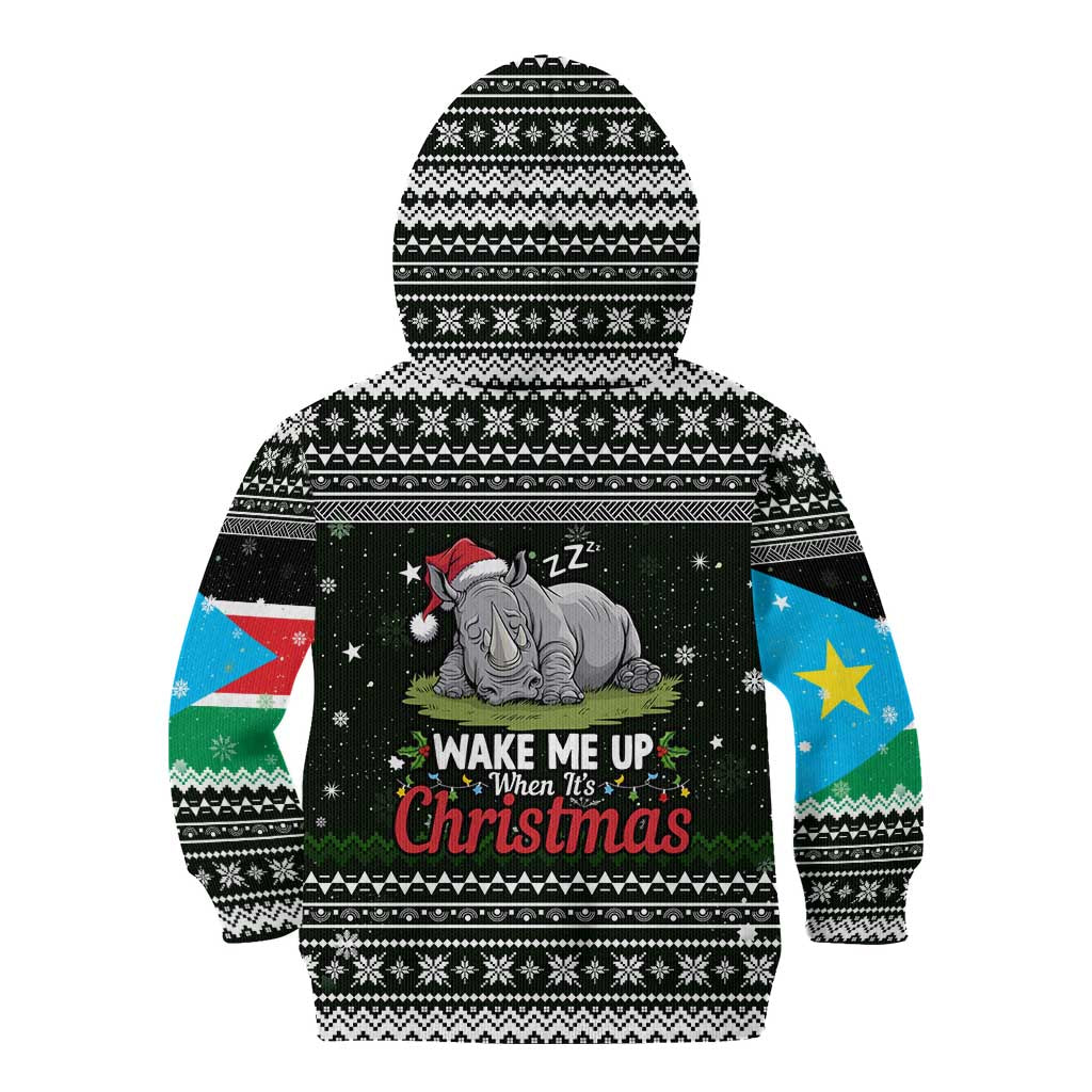 South Sudan Christmas Kid Hoodie with National Map, Flag Colors, and Sleeping Rhino Motif - Wonder Print Shop