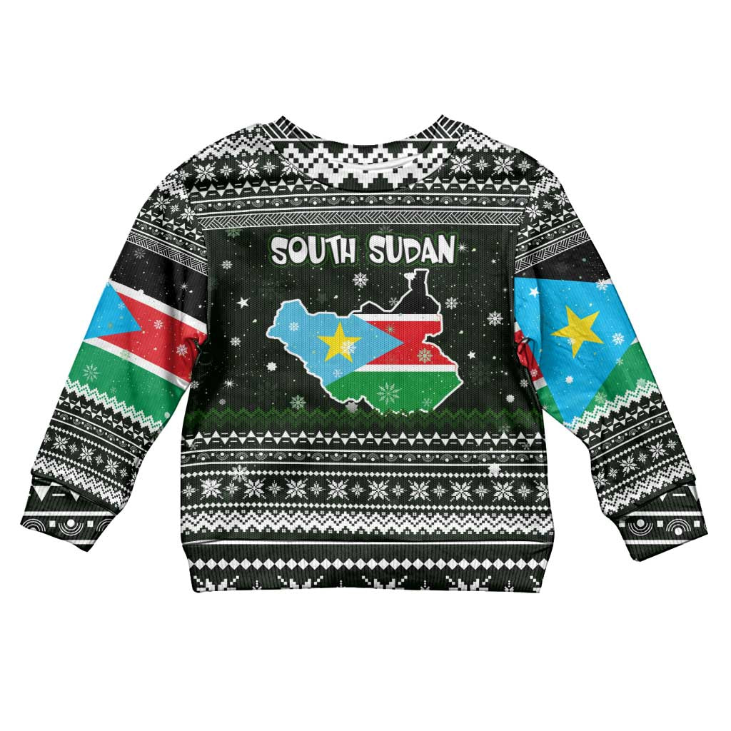 South Sudan Christmas Kid Ugly Christmas Sweater with National Map, Flag Colors, and Sleeping Rhino Motif - Wonder Print Shop