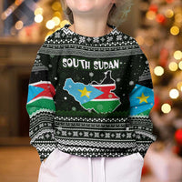 South Sudan Christmas Kid Ugly Christmas Sweater with National Map, Flag Colors, and Sleeping Rhino Motif - Wonder Print Shop