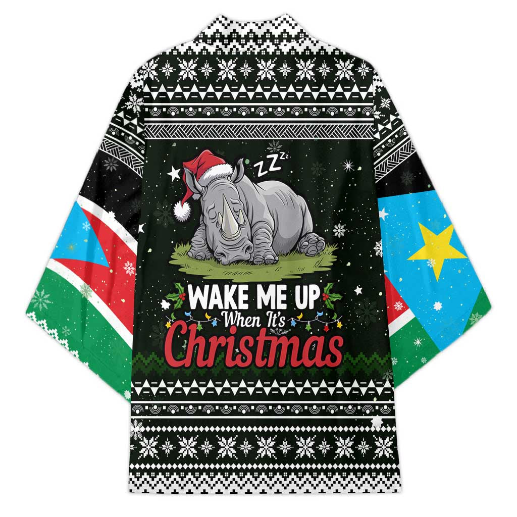 South Sudan Christmas Kimono with National Map, Flag Colors, and Sleeping Rhino Motif - Wonder Print Shop