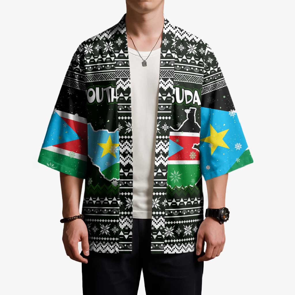 South Sudan Christmas Kimono with National Map, Flag Colors, and Sleeping Rhino Motif - Wonder Print Shop