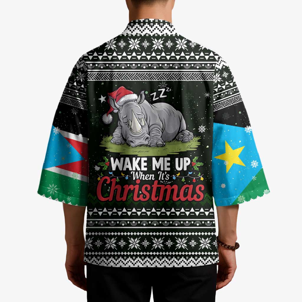South Sudan Christmas Kimono with National Map, Flag Colors, and Sleeping Rhino Motif - Wonder Print Shop