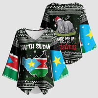 South Sudan Christmas Kimono Sleeve Blouse with National Map, Flag Colors, and Sleeping Rhino Motif - Wonder Print Shop