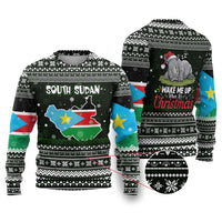 South Sudan Christmas Ugly Christmas Sweater with National Map, Flag Colors, and Sleeping Rhino Motif - Wonder Print Shop