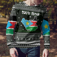 South Sudan Christmas Ugly Christmas Sweater with National Map, Flag Colors, and Sleeping Rhino Motif - Wonder Print Shop