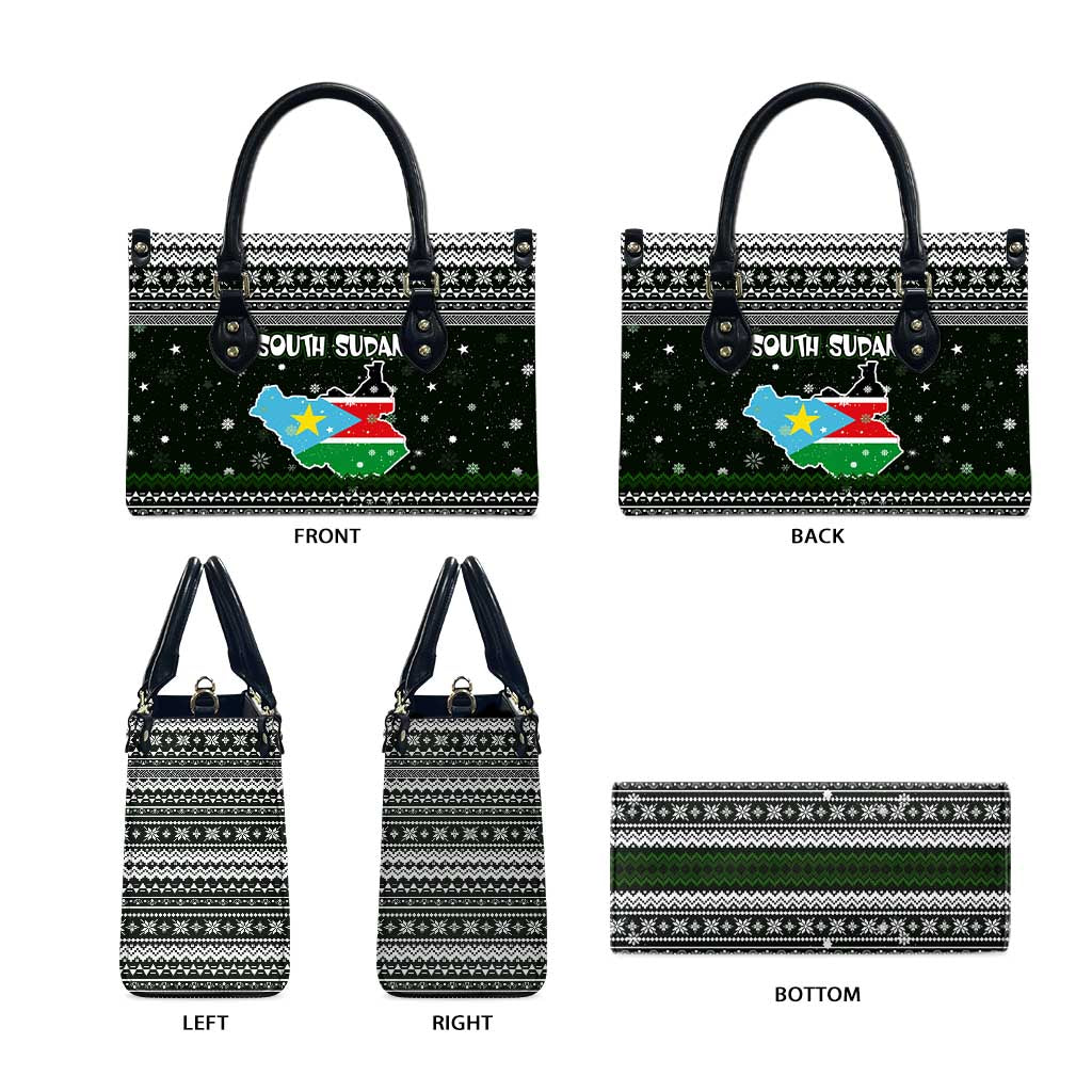 South Sudan Christmas Leather Bag with National Map, Flag Colors, and Sleeping Rhino Motif - Wonder Print Shop