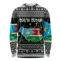 South Sudan Christmas Long Sleeve Shirt with National Map, Flag Colors, and Sleeping Rhino Motif - Wonder Print Shop