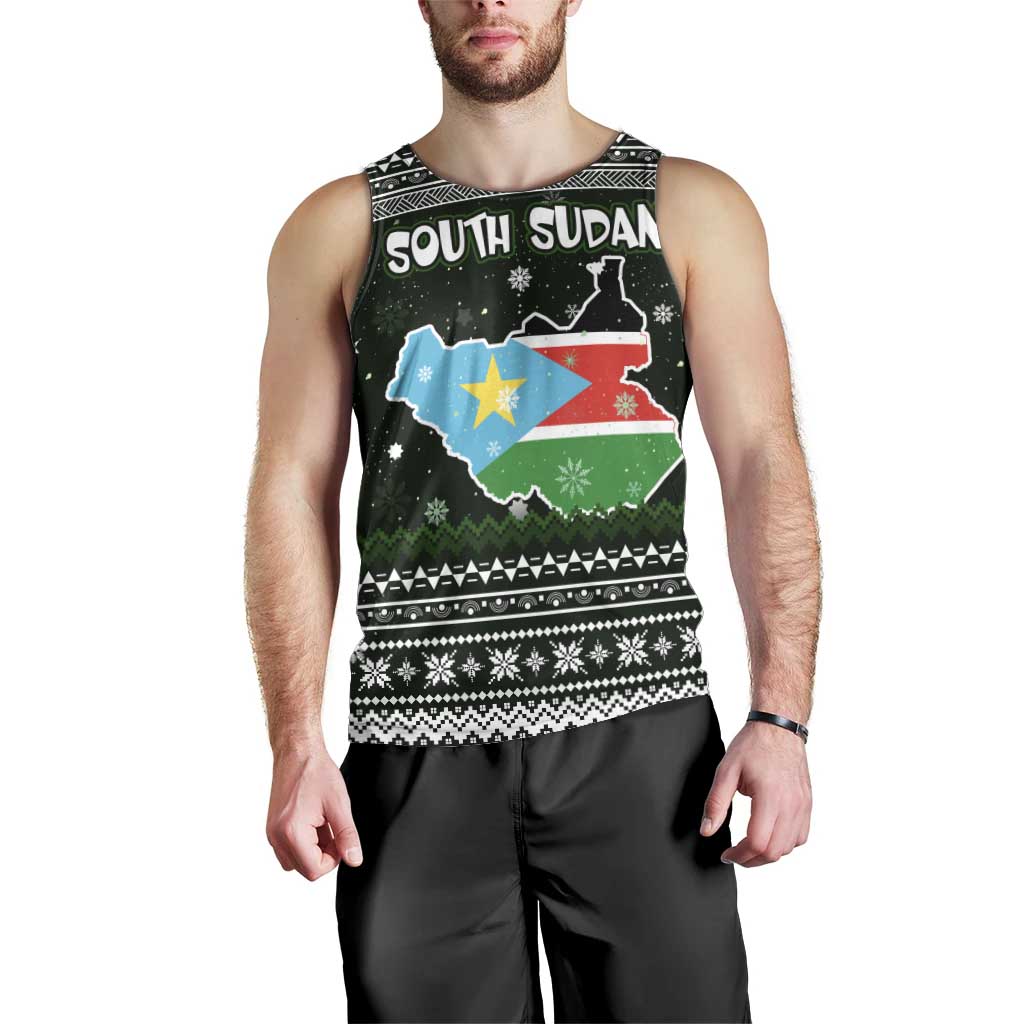South Sudan Christmas Men Tank Top with National Map, Flag Colors, and Sleeping Rhino Motif - Wonder Print Shop