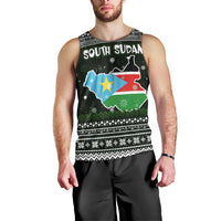 South Sudan Christmas Men Tank Top with National Map, Flag Colors, and Sleeping Rhino Motif - Wonder Print Shop