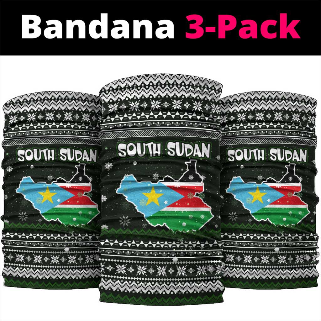 South Sudan Christmas Neck Gaiter with National Map, Flag Colors, and Sleeping Rhino Motif - Wonder Print Shop