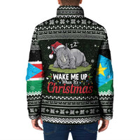 South Sudan Christmas Padded Jacket with National Map, Flag Colors, and Sleeping Rhino Motif - Wonder Print Shop