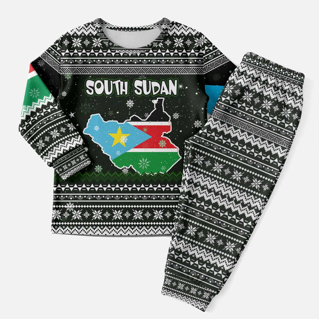 South Sudan Christmas Pajama Set with National Map, Flag Colors, and Sleeping Rhino Motif - Wonder Print Shop