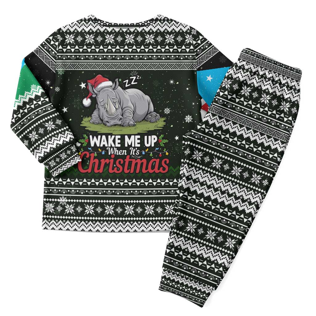 South Sudan Christmas Pajama Set with National Map, Flag Colors, and Sleeping Rhino Motif - Wonder Print Shop