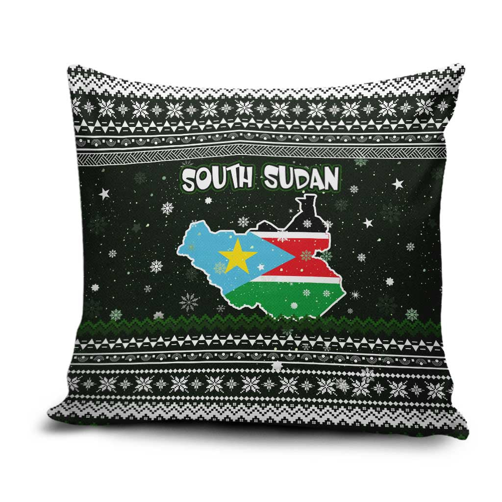 South Sudan Christmas Pillow Cover with National Map, Flag Colors, and Sleeping Rhino Motif - Wonder Print Shop