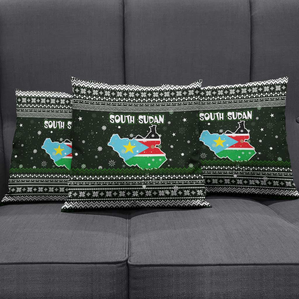 South Sudan Christmas Pillow Cover with National Map, Flag Colors, and Sleeping Rhino Motif - Wonder Print Shop