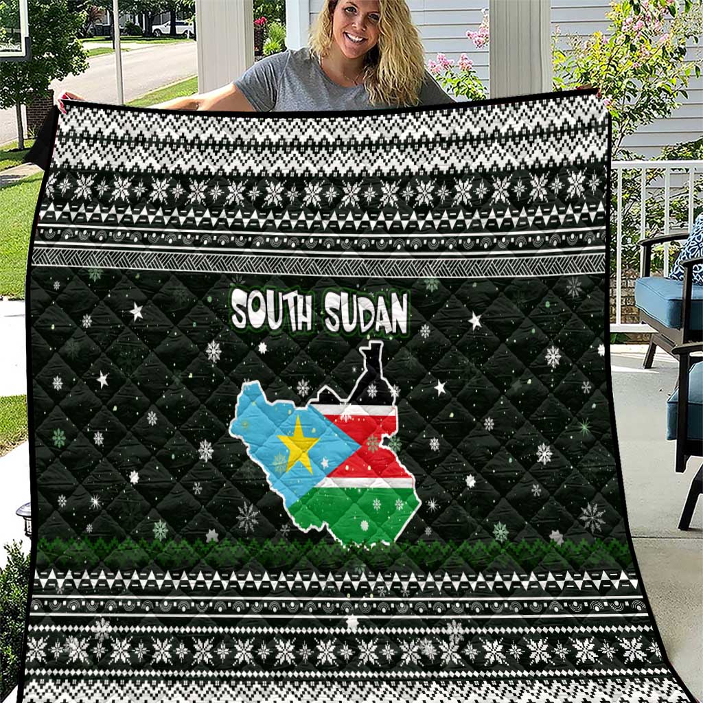 South Sudan Christmas Quilt with National Map, Flag Colors, and Sleeping Rhino Motif - Wonder Print Shop