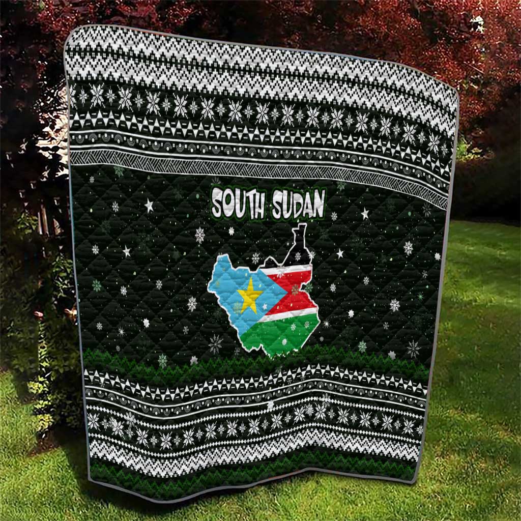 South Sudan Christmas Quilt with National Map, Flag Colors, and Sleeping Rhino Motif - Wonder Print Shop