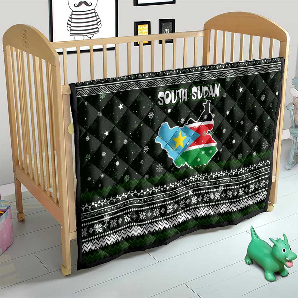 South Sudan Christmas Quilt with National Map, Flag Colors, and Sleeping Rhino Motif - Wonder Print Shop