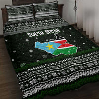 South Sudan Christmas Quilt Bed Set with National Map, Flag Colors, and Sleeping Rhino Motif - Wonder Print Shop
