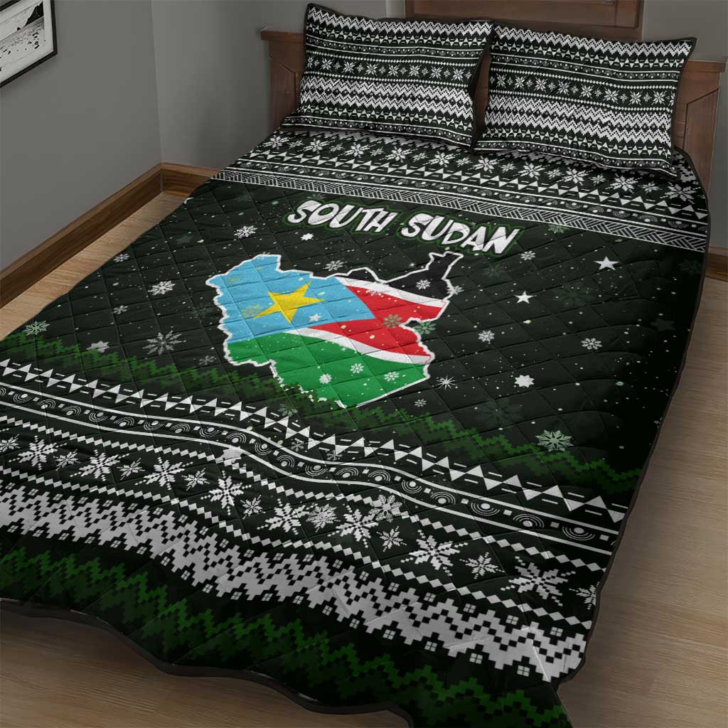 South Sudan Christmas Quilt Bed Set with National Map, Flag Colors, and Sleeping Rhino Motif - Wonder Print Shop