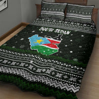 South Sudan Christmas Quilt Bed Set with National Map, Flag Colors, and Sleeping Rhino Motif - Wonder Print Shop