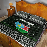 South Sudan Christmas Quilt Bed Set with National Map, Flag Colors, and Sleeping Rhino Motif - Wonder Print Shop