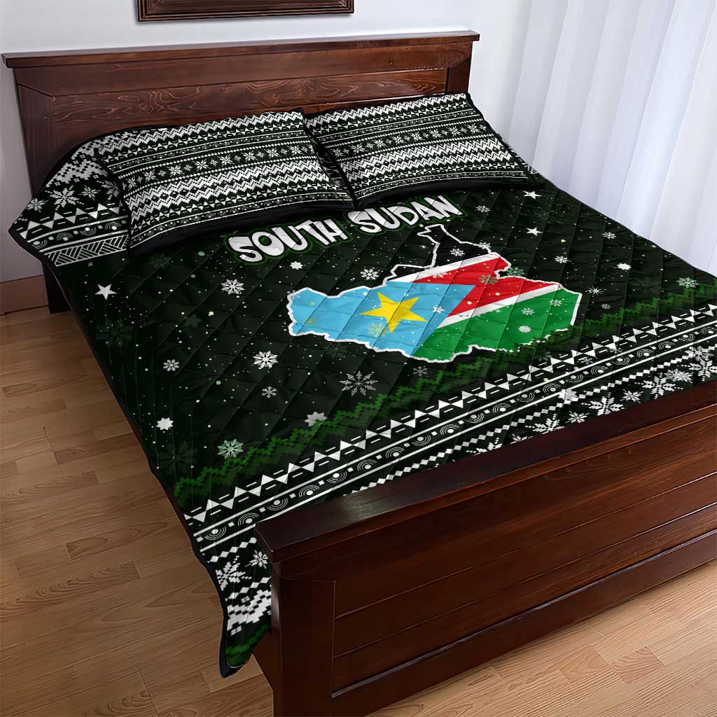 South Sudan Christmas Quilt Bed Set with National Map, Flag Colors, and Sleeping Rhino Motif - Wonder Print Shop